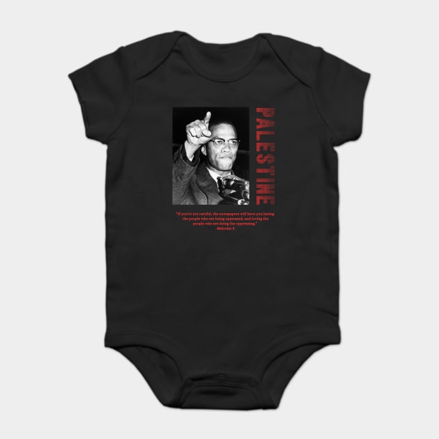Free Palestine Malcolm X Baby Bodysuit by QuirkyQuest Creations